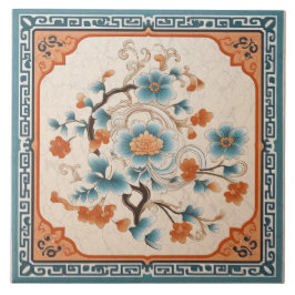 Carreau Chine traditionnelle Fleur d'encre orange Art 6