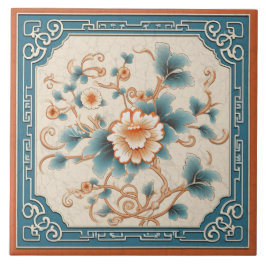 Carreau Chine traditionnelle Fleur d'encre orange Art 7