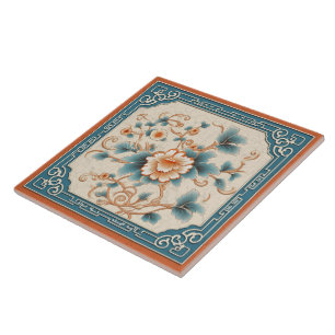 Carreau Chine traditionnelle Fleur d'encre orange Art 7