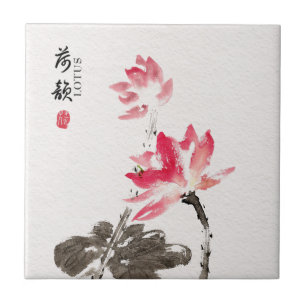Carreau Chinoiserie Libre Aquarelle Lotus Fleurs Cera