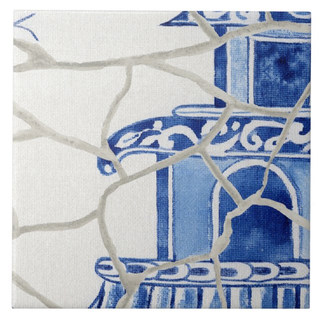 Carreau Chinoiserie Pagode chinoise blanche et blanche (Devant)