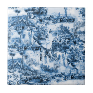 Carreau Chinoiserie toile, saule bleu, porcelaine bleue 