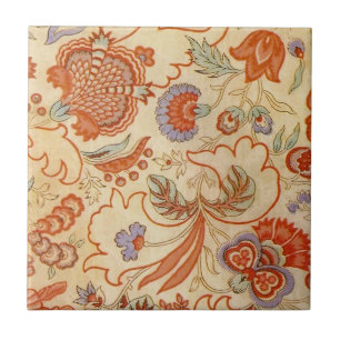 Carreau Chintz Floral Antique Terracotta Français Vintage