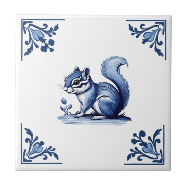 Carreau Chipmunk Delft Blue White Corners Bois Animaux (Devant)