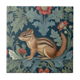 Carreau Chipmunk William Morris style gauche face feuillu
