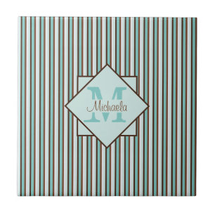 Carreau Chocolat Brown et pinte vert rayures Monogramme