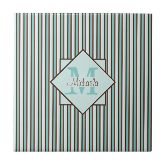 Carreau Chocolat Brown et pinte vert rayures Monogramme (Devant)