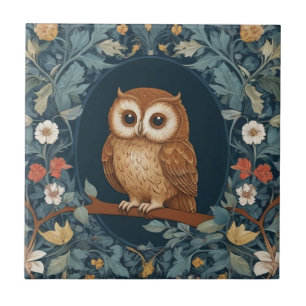 Carreau Chouette Brown mignonne Bleu foncé Fleurs florales