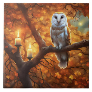 Carreau Chouette et bougies Couleurs d'automne mystiques