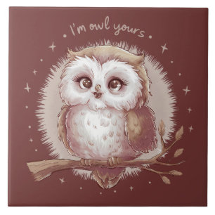 Carreau Chouette Illustration Cute Whimsical Cottagecore