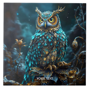 Carreau Chouette Turquoise en laiton Imaginaire