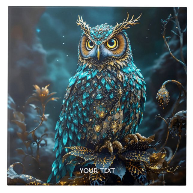 Carreau Chouette Turquoise en laiton Imaginaire (Devant)