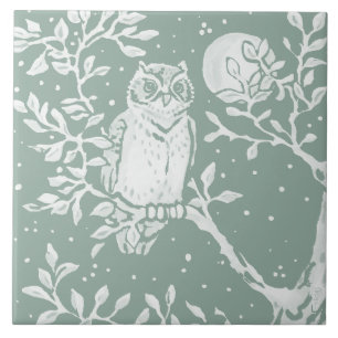 Carreau Chouette verte de l'arbre scène de la Lune de nuit