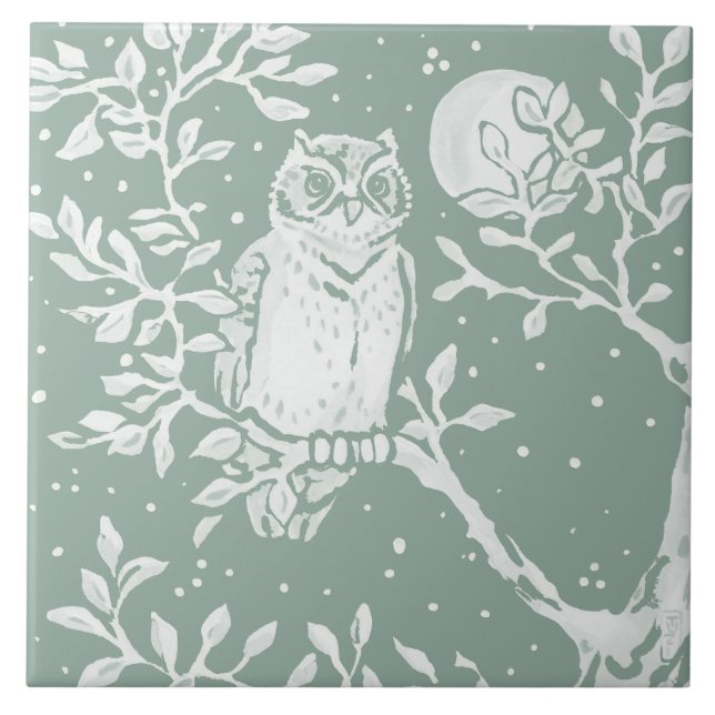 Carreau Chouette verte de l'arbre scène de la Lune de nuit (Devant)
