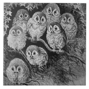 Carreau Chouettes dans la forêt, Louis Wain
