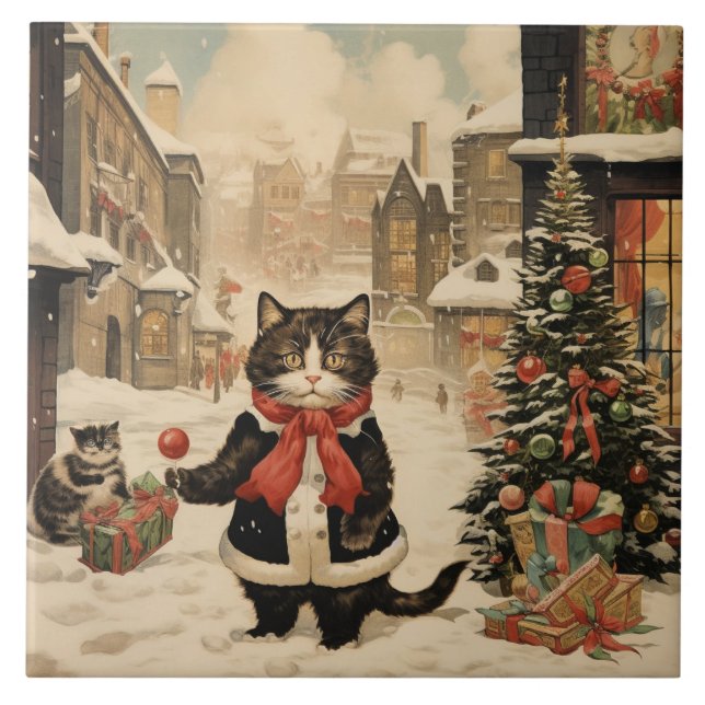 Carreau Christmas Kitty, Jour de la neige (Devant)