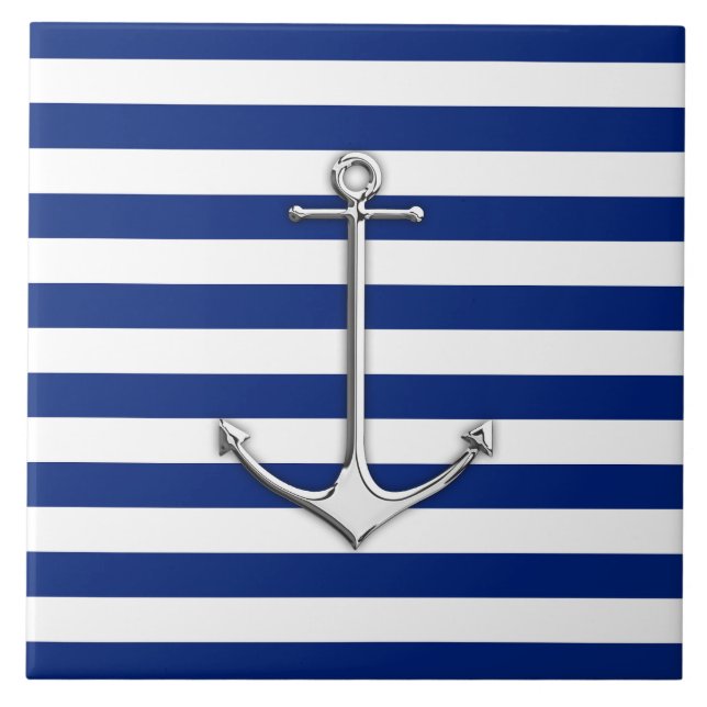 Carreau Chrome comme Ancre mince sur les rayures nautiques (Devant)