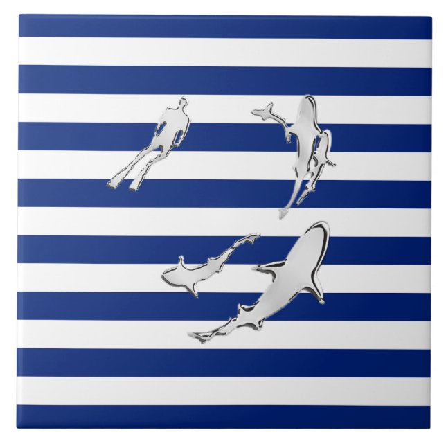 Carreau Chrome Comme Plongeur et requins sur les rayures n (Devant)