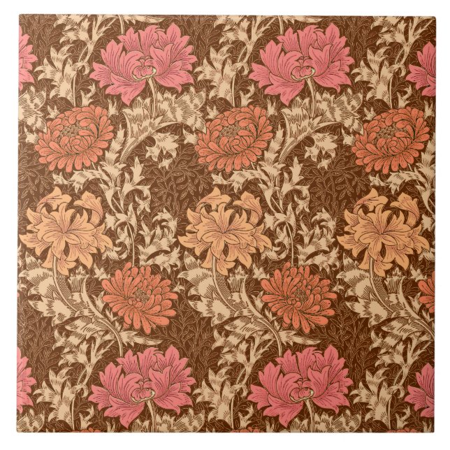 Carreau Chrysanthèmes Art Nouveau, Brown et rouille (Devant)