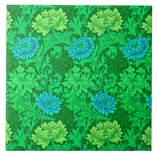 Carreau Chrysanthèmes Art Nouveau, Lime Green & Aqua