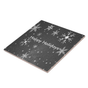 Carreau Ciel noir avec flocons de neige blancs et gris, ZS