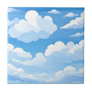 Carreau Ciel Plein de Nuages   Peinture de Ciel Bleu à l'A