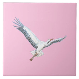 Carreau cigogne blanche volante rose pastel