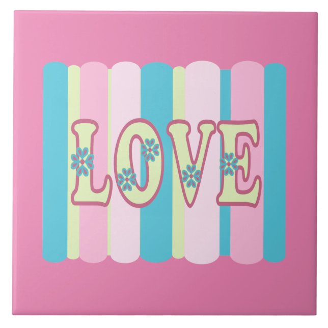 Carreau Citation d'amour mignonne Pastel rose jaune bleu D (Devant)