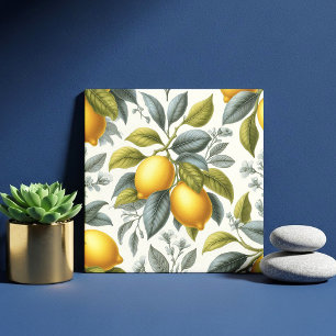 Carreau Citron jaune vibrant et botanique à l'aquarelle bl