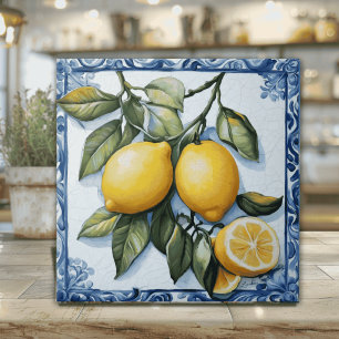 Carreau Citron sicilien vintage à bordure bleue