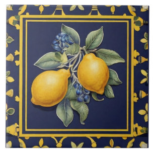Carreau Citrons Bleus Marine & Olives Noires Méditerranéen