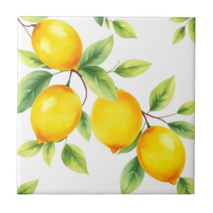 Carreau Citrons d'aquarelle avec Feuilles verts