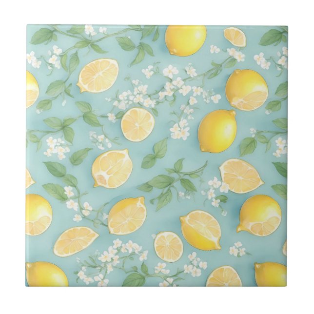 Carreau Citrons d'aquarelle - Motif de citron de menthe (Devant)