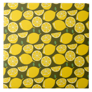 Carreau Citrons jaunes et motif vert olive : Citrus modern