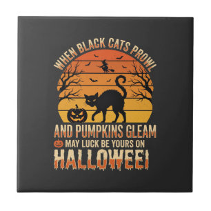 Carreau Citrouille Chat Noir Halloween Design Vectoriel