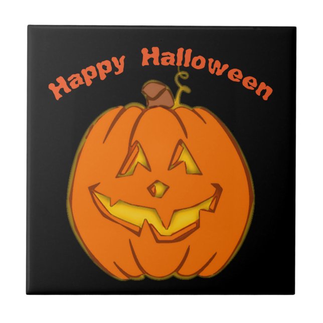 Carreau Citrouille de sourire heureux de Halloween (Devant)