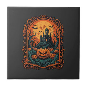 Carreau Citrouille d'Halloween Maison Hantée Pleine Lune C