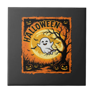 Carreau Citrouille fantôme d'Halloween Arbre ensorcelé