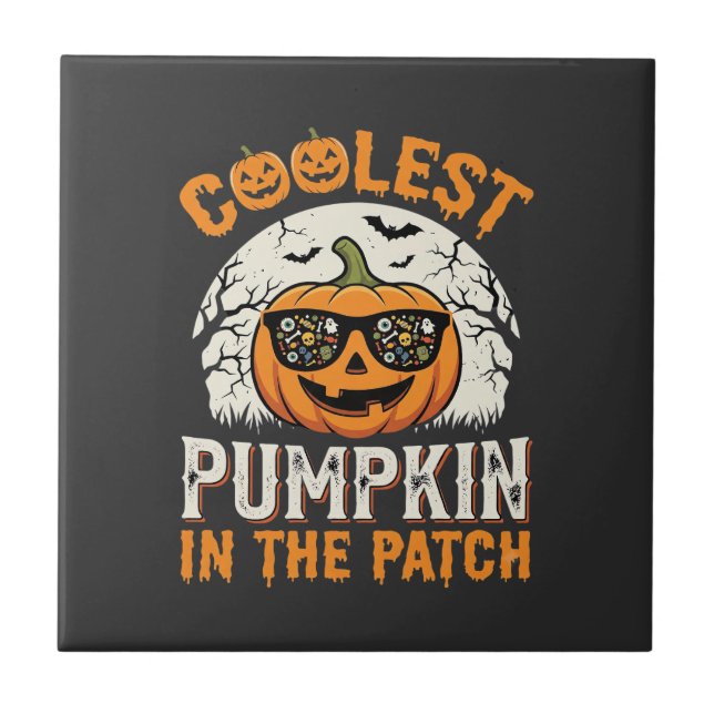 Carreau Citrouille la plus cool d'Halloween dans le patch  (Devant)