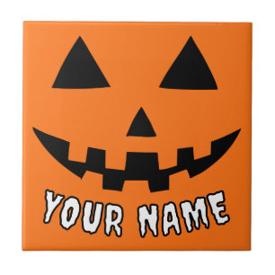 Carreau Citrouille orange personnalisé Halloween Votre Nom