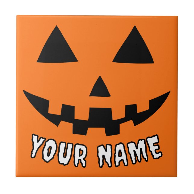 Carreau Citrouille orange personnalisé Halloween Votre Nom (Devant)