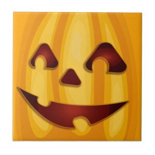 Carreau Citrouille sculpté souriant design Halloween
