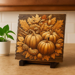 Carreau Citrouilles d'automne sur bois décoratif