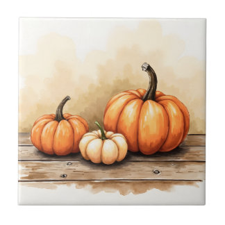 Carreau Citrouilles d'automne sur table en bois