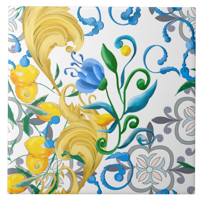 Carreau Citrus, citrons, méditerranéen     (Devant)