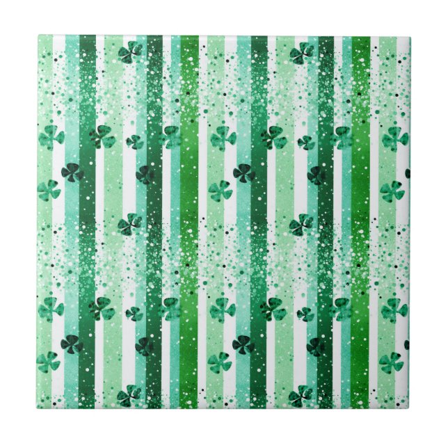 Carreau Classic Green White Vertical Stripes Shamrocks (Devant)
