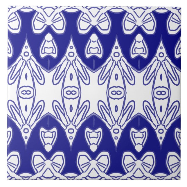 Carreau Classique indien traditionnel blanc et bleu (Devant)