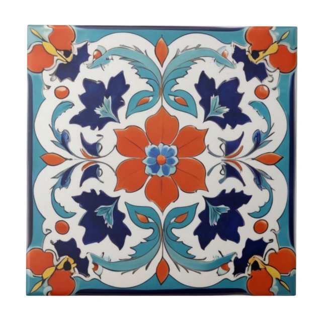 Carreau Classique Turque Iznik Floral Rouge Bleu (Devant)