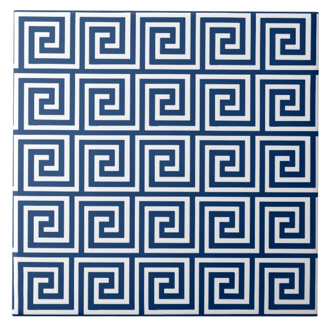 Carreau Clé grecque, bleu marine et blanc (Devant)