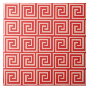 Carreau Clé grecque, nuances de corail rose